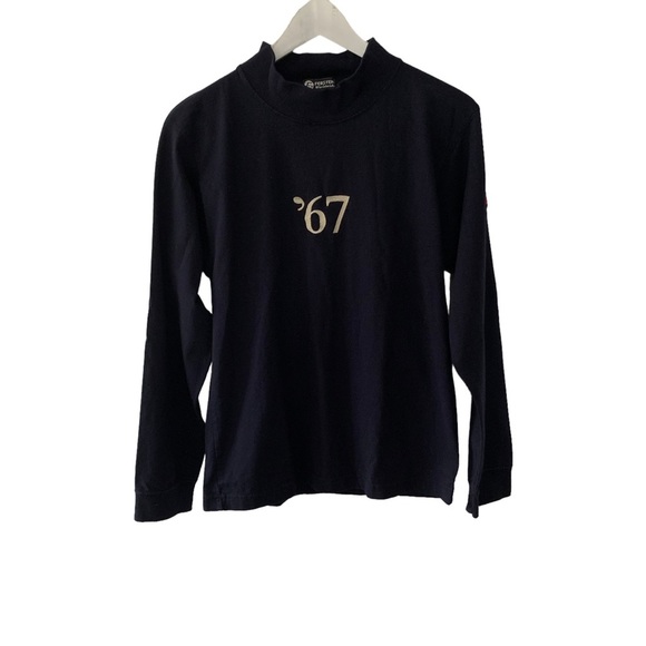 Fersten Women’s Navy Blue Mock Neck Long Sleeve T Shirt Size Small Sporty Cotton - Picture 1 of 9